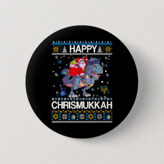 Macaron Rond 5 Cm Joyeux Christmukkah Père Noël Riding Dinasour Happ