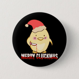 Macaron Rond 5 Cm Joyeux Cluckmas, Poulet de Noël Drôle