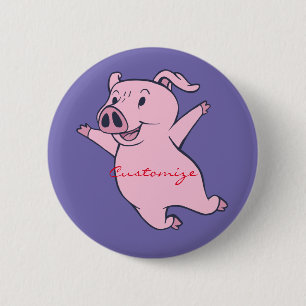 Macaron Rond 5 Cm Joyeux Cochon rose Sauter Thunder_Cove