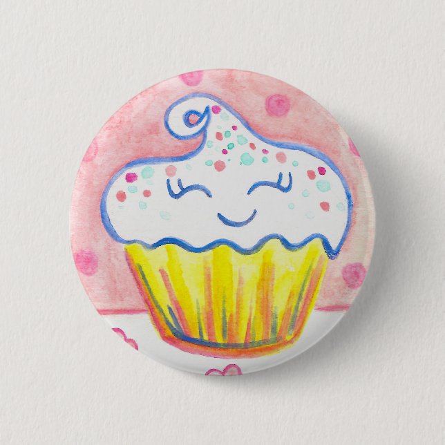 Macaron Rond 5 Cm Joyeux Cupcake Valentine Button Pin (Devant)