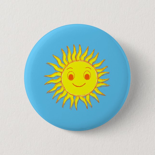 Macaron Rond 5 Cm Joyeux dessin de face de soleil (Devant)