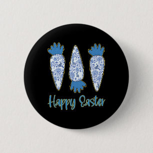Macaron Rond 5 Cm Joyeux Easter Blue Floral Chinoiserie Carottes Oeu