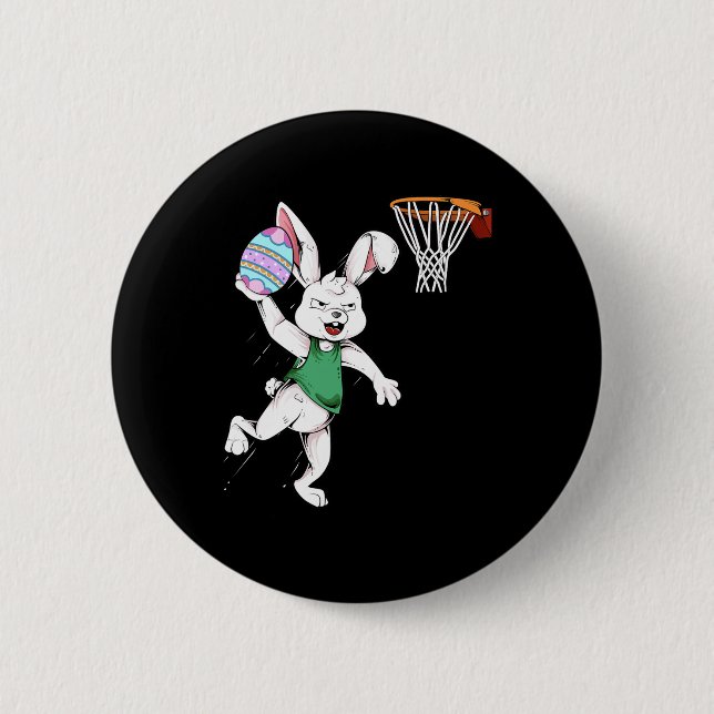 Macaron Rond 5 Cm Joyeux enfants de Pâques garçons Bunny Dunk Basket (Devant)