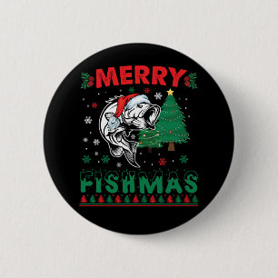 Macaron Rond 5 Cm Joyeux Fishmas Poisson Pêche Papa Pêcheur Noël