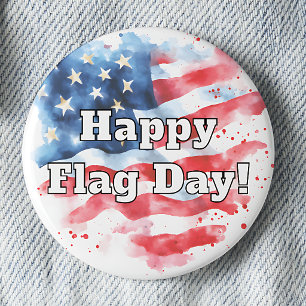 Macaron Rond 5 Cm Joyeux Flag Day Aquarelle Drapeau Américain Pinbac