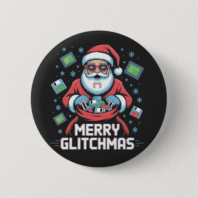 Macaron Rond 5 Cm Joyeux Glitchmas Codage Programmeur Santa Noël (Devant)
