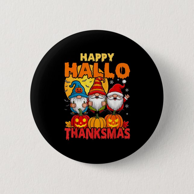 Macaron Rond 5 Cm Joyeux Hallothanksmas Gnomes Halloween Thanksgivin (Devant)