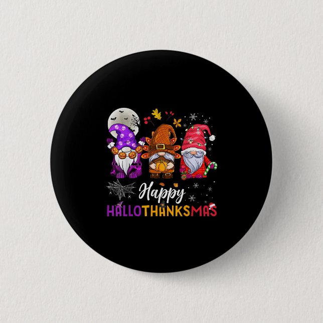 Macaron Rond 5 Cm Joyeux Hallothanksmas Gnomes Lover Halloween Joyeu (Devant)