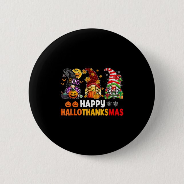 Macaron Rond 5 Cm Joyeux Hallothanksmas Gnomes Lover Halloween Joyeu (Devant)