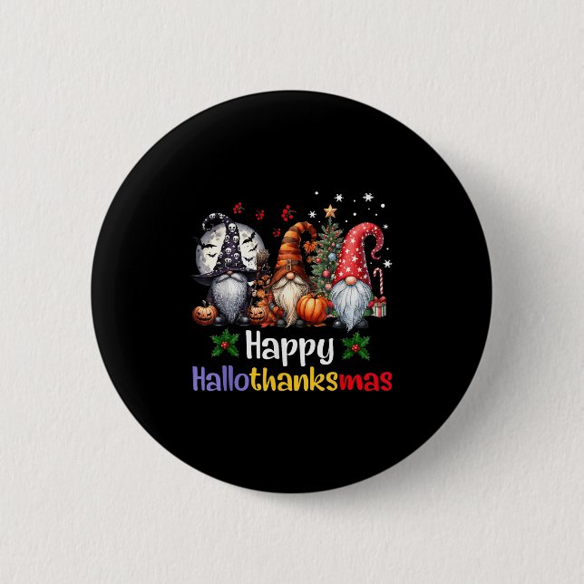 Macaron Rond 5 Cm Joyeux Hallothanksmas Gnomes Lover Halloween Joyeu (Devant)