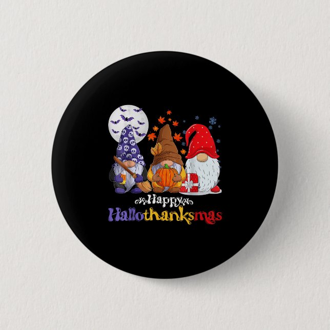 Macaron Rond 5 Cm Joyeux Hallothanksmas Gnomes Lover Halloween Joyeu (Devant)