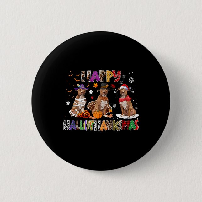Macaron Rond 5 Cm Joyeux Hallothanksmas Pitbull Amoureux des chiens  (Devant)