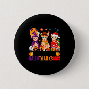 Macaron Rond 5 Cm Joyeux Hallothanksmas Sphynx Chats Halloween Merci