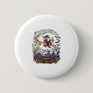 Macaron Rond 5 Cm Joyeux Halloween Balai de Sorcière Chat Noir Fantô