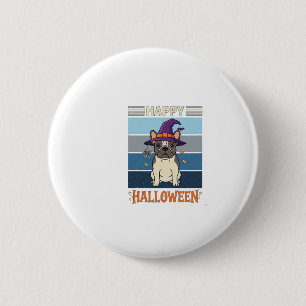 Macaron Rond 5 Cm Joyeux Halloween Bouledogue Français Sorcière Toil