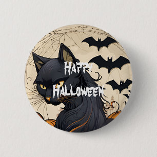 Macaron Rond 5 Cm Joyeux Halloween Chat effrayant