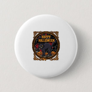 Macaron Rond 5 Cm Joyeux Halloween Chat Noir Citrouilles Os_1