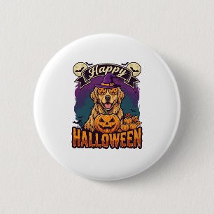 Macaron Rond 5 Cm Joyeux Halloween Chien Retriever Doré Chapeau de S