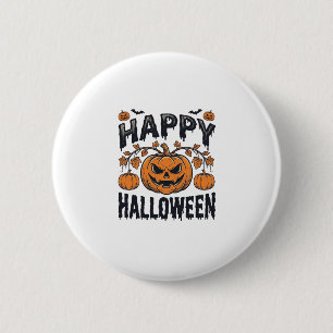 Macaron Rond 5 Cm Joyeux Halloween Citrouille Design de Gravure Vint