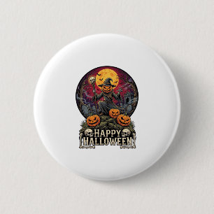 Macaron Rond 5 Cm Joyeux Halloween Citrouille Magicien Cimetière Ple
