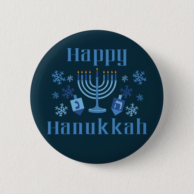Macaron Rond 5 Cm Joyeux Hanoukka Menorah Dreidel Festive Juif (Devant)