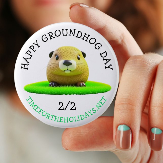 Macaron Rond 5 Cm Joyeux Jour de marmotte Bouton Jour férié (Créateur téléchargé)