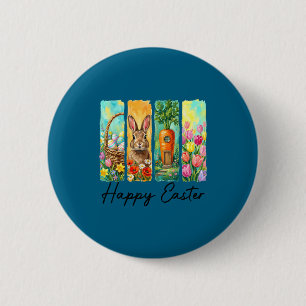 Macaron Rond 5 Cm Joyeux jour de Pâques lapin oeufs panier chasse au