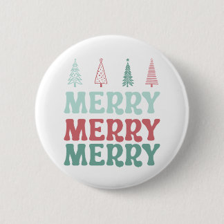 Macaron Rond 5 Cm Joyeux Joyeux Joyeux avec des arbres de Noël bohèm