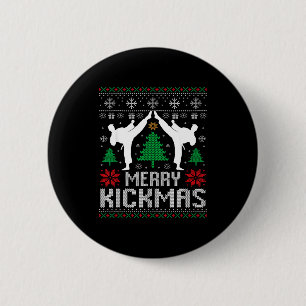 Macaron Rond 5 Cm Joyeux Kickmas Karaté Jiu Jitsu Noël dégueulasse X