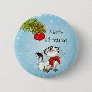 Macaron Rond 5 Cm Joyeux Kitty Noël Joyeux Avec Un Bow Rouge