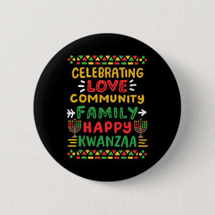 Macaron Rond 5 Cm Joyeux Kwanzaa célébrant l'amour Commune Famille H