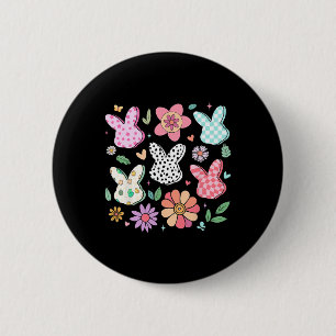 Macaron Rond 5 Cm Joyeux Lapin De Pâques Boho Floral Lapin Plaid Lap