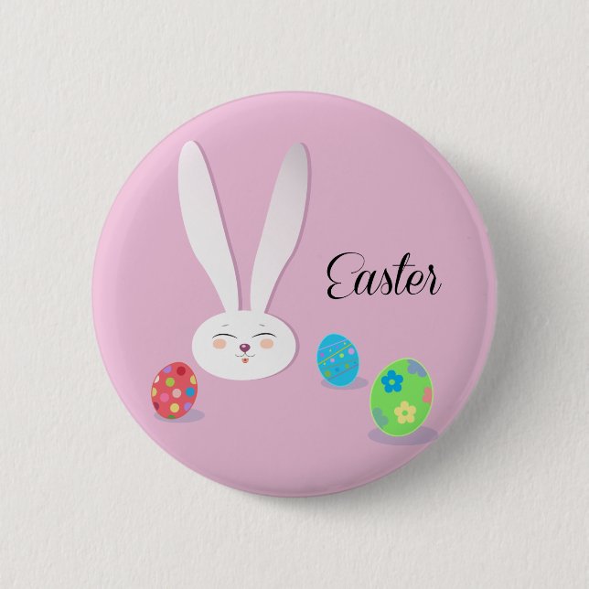 Macaron Rond 5 Cm Joyeux Lapin Drôle De Pâques (Devant)