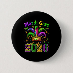 Macaron Rond 5 Cm Joyeux Mardi Gras 2026 Chapeau de Bouffon Hommes F