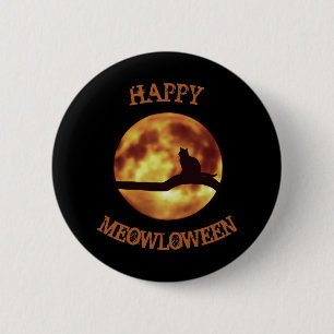 Macaron Rond 5 Cm Joyeux MEOWloween Lune Chat Noir Silhouette Jeu de