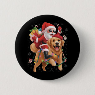 Macaron Rond 5 Cm Joyeux Noël 2025 Père Noël chevauchant Retriever d