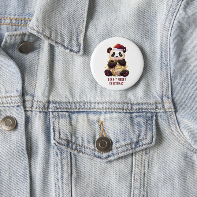 Macaron Rond 5 Cm Joyeux Noël à l'ours ! Bouton Panda Joueur (En situation)
