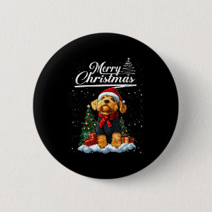 Macaron Rond 5 Cm Joyeux Noël Airedale Terrier Chapeau de Père Noël