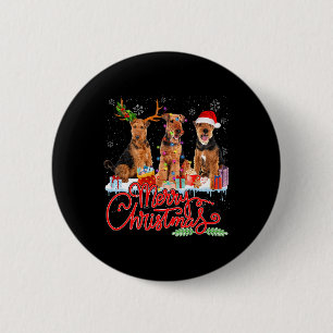 Macaron Rond 5 Cm Joyeux Noël Airedale Terrier Père Noël Reindeer Li