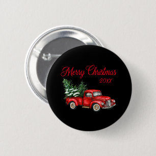 Macaron Rond 5 Cm Joyeux Noël Arbre Année Vintage Camion Rouge Noi