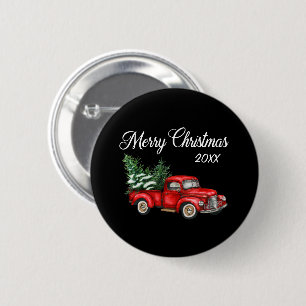 Macaron Rond 5 Cm Joyeux Noël Arbre Date Vintage Camion Rouge Noir