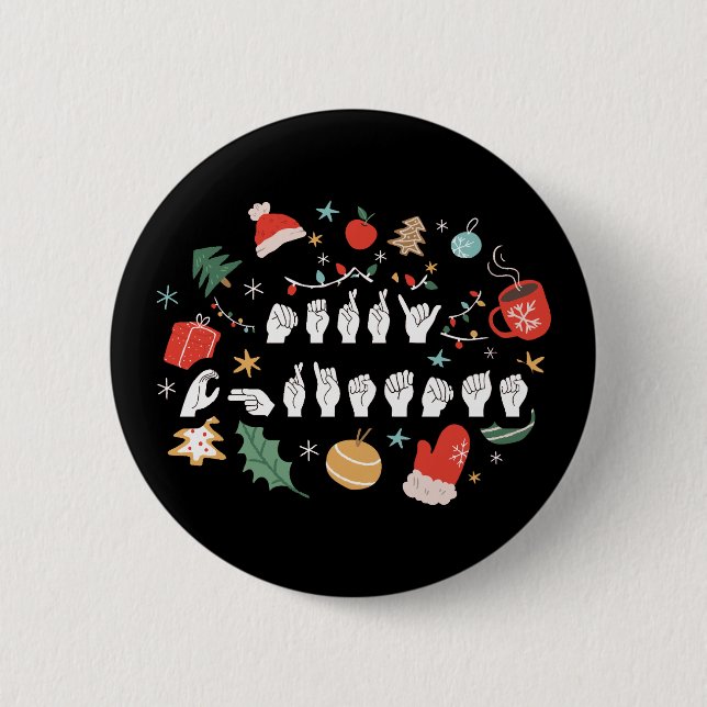 Macaron Rond 5 Cm Joyeux Noël - ASL American Sign Language III (Devant)