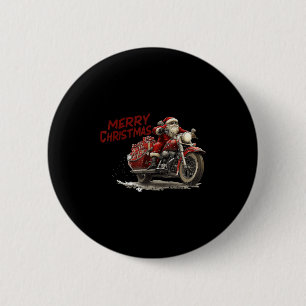 Macaron Rond 5 Cm Joyeux Noël au Père Noël à moto vintage