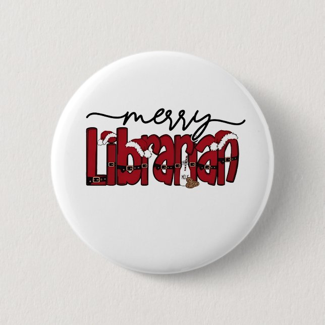 Macaron Rond 5 Cm Joyeux Noël Bibliothécaire Amoureux de Livres Bibl (Devant)