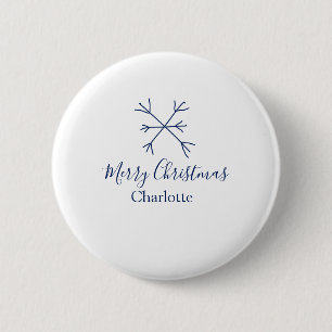 Macaron Rond 5 Cm Joyeux Noël bleu flocons ajouter nom fêtes
