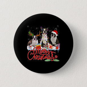 Macaron Rond 5 Cm Joyeux Noël Boston Terrier Père Noël Reindeer Ligh