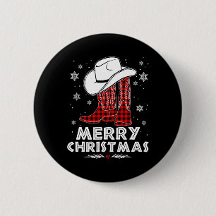 Macaron Rond 5 Cm Joyeux Noël Bottes de Cowboy Rouge Carreaux de Buf