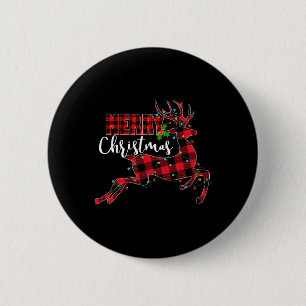 Macaron Rond 5 Cm Joyeux Noël Buffalo Rouge Plaid Reindeer Sa