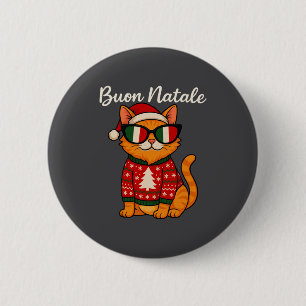 Macaron Rond 5 Cm Joyeux Noël Chat Italien de Noël, Italie Fierté Ho