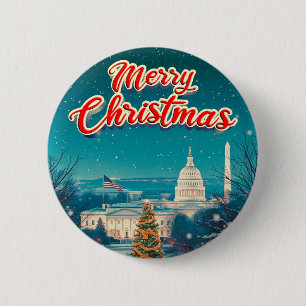 Macaron Rond 5 Cm Joyeux Noël De Washington Dc Vintage Retro